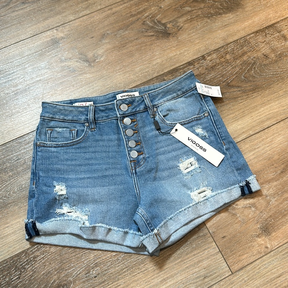 NWT Vigoss Button Fly Jean Shorts, Distressed, Cuffed, Cool! 😎 Size 26.